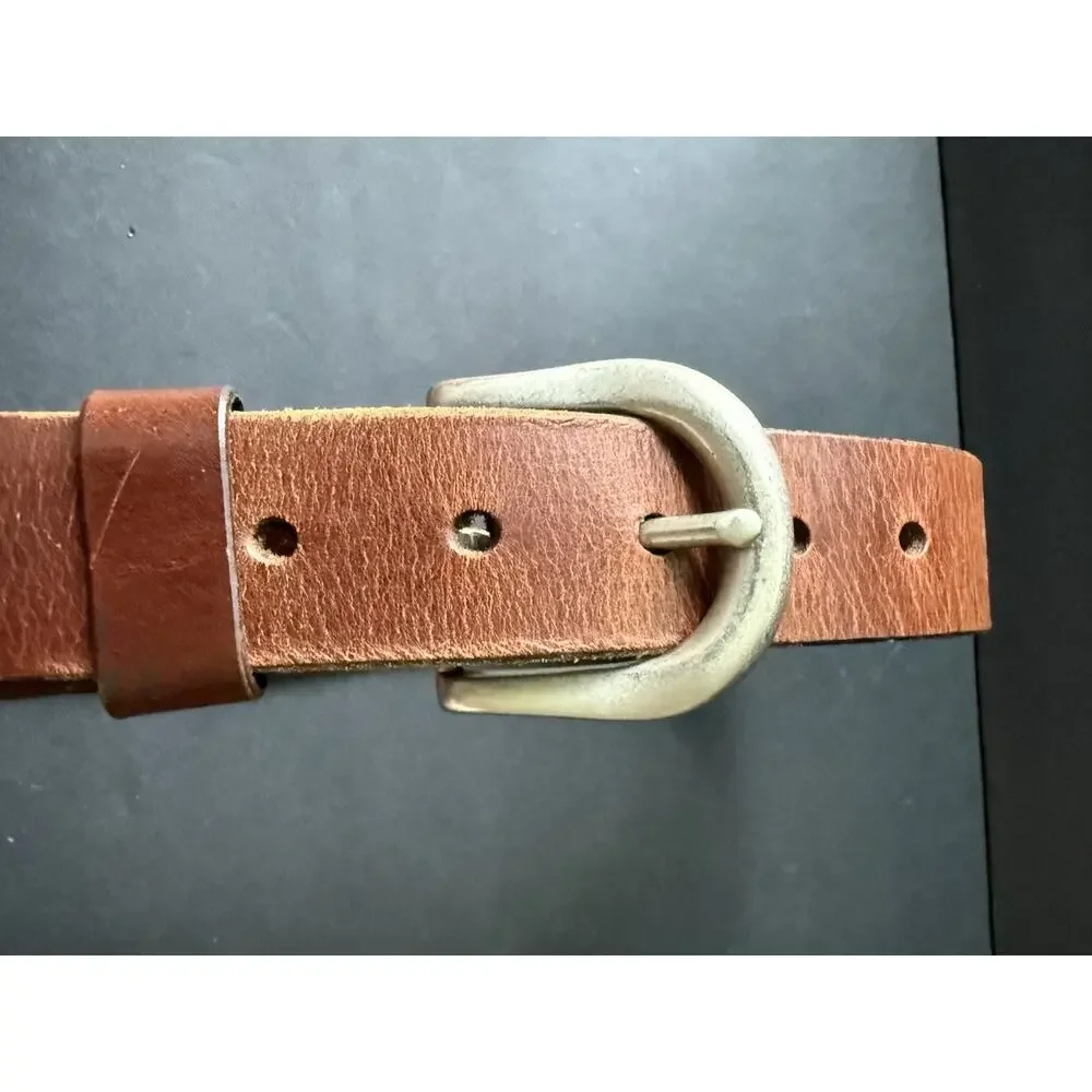 Womens Brown Leather Belt Size 28 Brass Buckle Casual Cowboy Boho Western